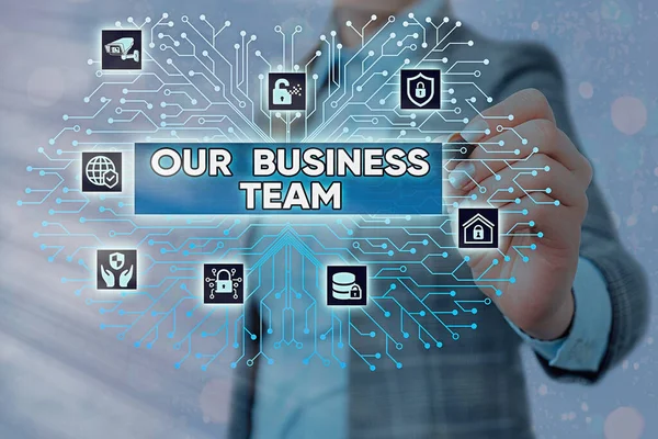 Parola di testo di scrittura Il nostro Business Team. Business concept per meeting e brainstorming, partnership strategica, crowdfunding, successo Controllo amministratore di sistema, strumenti di configurazione del cambio — Foto Stock