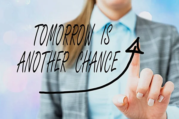 Conceptual hand writing showing Tomorrow Is Another Chance. Business photo showcasing More opportunities better result despite failure Digital arrowhead curve denoting growth development concept. — Stock Photo, Image