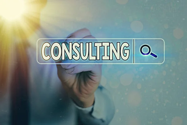 Writing note showing Consulting. Business photo showcasing engaged in giving expert advice to experts or technicians Web search digital information futuristic technology network connection.