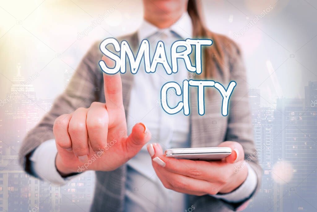 Handwriting Text Writing Smart City Conceptual Photo An Urban Area That Uses Communication Technologies To Collect Data Touching Screen Digital Application Marking Important Details In Business Larastock