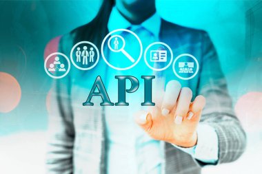 Api 'nin el yazısı. Yazılım uygulamaları oluşturulmasında kullanılan günlük rutinler, protokoller ve araçlar dizisini kavramsallaştır Dijital teknoloji ağı bağlantıları bilgisel öğeler simgesi.