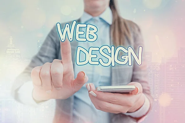 Ručně psaný text psaní Web Design. Koncept znamená tvorbu webových stránek, která zahrnuje rozvržení, obsah a grafiku Dotyková obrazovka digitální aplikace označující důležité detaily v podnikání. — Stock fotografie