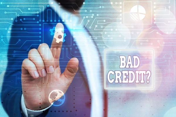 Text sign showing Bad Credit Question. Conceptual photo a bad credit score due to nonpayment of loans System administrator control, gear configuration settings tools concept. — Stock Photo, Image