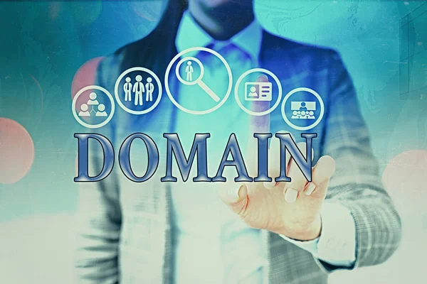 Handwriting text writing Domain. Concept meaning identification string that defines a realm of administrative autonomy Information digital technology network connection infographic elements icon. — Stock Photo, Image