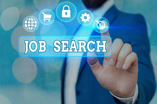 Kézírás üzenet Job Search. Koncepció azt jelenti, hogy az álláslehetőségek beszerzése és pozíció igénylése Informatikai digitális technológiai hálózati kapcsolat infografikai elemek ikon. — Stock Fotó
