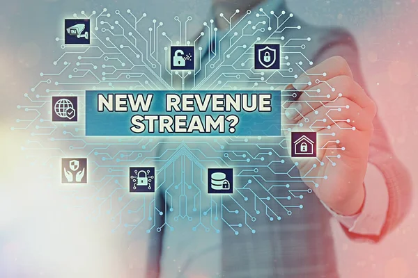 Szövegírási szöveg New Revenue Stream kérdés. Üzleti koncepció a jövedelem továbbfejlesztett forrásainak rendszergazdai ellenőrzéséhez, fogaskerék-konfigurációs eszközök koncepciójához. — Stock Fotó