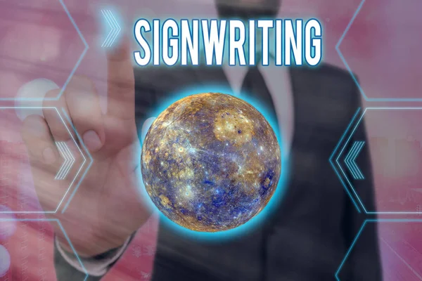 手写文字，书写签名。概念，意思是任何类型的明确的字母，打算用于符号未来主义图标太阳系。美国航天局提供的这一图像的要素. — 图库照片