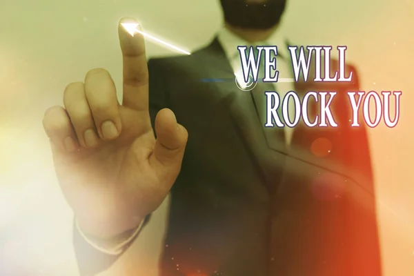 Sms 'je met' We Will Rock You '. Conceptuele foto uit te gaan en geconfronteerd met de wereld en alles wat er in het Stijgende groei trends beweging prestaties financiële grafiek status rapport. — Stockfoto