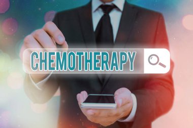Kelime yazma kemoterapisi. Kimyasal maddeler kullanılarak hastalığın tedavisi için iş kavramı Web Dijital Bilgi Fütüristik Teknoloji Ağı Bağlantısı.