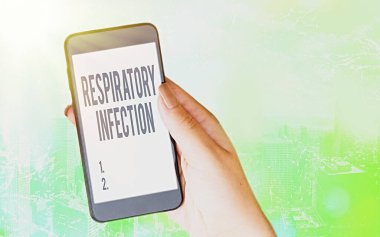 Solunum Enfeksiyonunu gösteren kavramsal el yazısı. İş fotoğrafı metni, normal nefes alan modern cihazları doğrudan etkileyen herhangi bir bulaşıcı hastalık renkli bokeh arka plan altında beyaz ekran