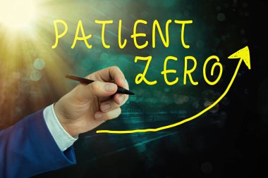 Hasta Sıfır 'ın el yazısı. Kavram, yüksek bulaşıcı hastalığın birincil taşıyıcısı dijital ok başı eğrisinin yukarı doğru yükselmesi büyüme kavramını gösteriyor.