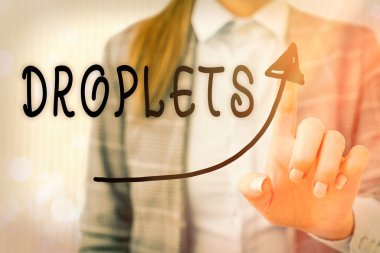 Damlacıkları gösteren kavramsal el yazısı. İş fotoğrafı metni bir sıvının çok küçük bir damlası belirli ıslak yerlerde bulunabilir Dijital ok başı eğrisi büyüme kavramını gösterir.