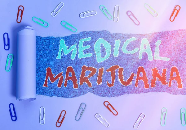 Word writing text Medical Marijuana. Business concept for available only by prescription and used to treat illness Rolled ripped torn cardboard placed above a wooden classic table backdrop.