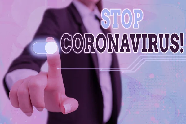 Konceptuell handstil som visar Stop Coronavirus. Företagsfoto visa upp Sjukdom medvetenhet kampanj kämpar för att minska COVID19 fall Grafik hänglås för webbdata säkerhet applikationssystem. — Stockfoto