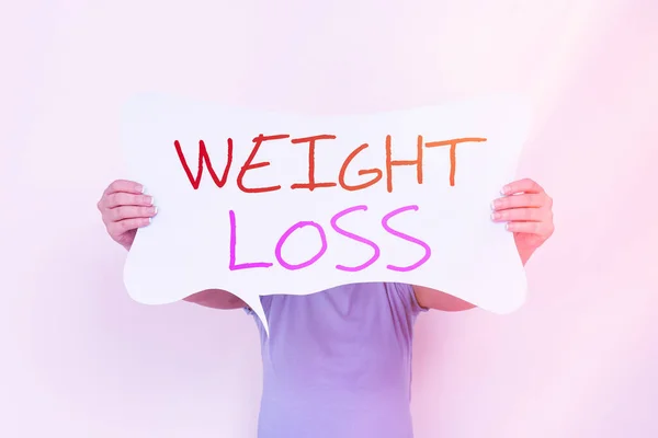 Word writing text Weight Loss. Businesskonzept zur Verringerung der gesamten Körpermasse aufgrund eines mittleren Flüssigkeitsverlustes Aufkleber-Notizen zur leeren Blase mokieren das persönliche Ideenkonzept. — Stockfoto