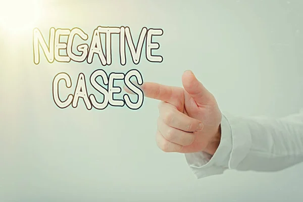 Writing note showing Negative Cases. Business photo showcasing circumstances or conditions that are confurmed to be false Model with pointing hand finger symbolizing navigation progress growth. — Stock Photo, Image