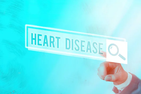 Conceptual hand writing showing Heart Disease. Business photo showcasing A type of disease that affects the heart or blood vessels Web search digital futuristic technology network connection. — Stock Photo, Image