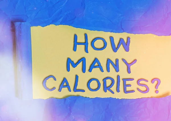 Word writing text How Many Calories Question. Business concept for asking how much energy our body could get from it Rolled ripped torn cardboard placed above a wooden classic table backdrop.