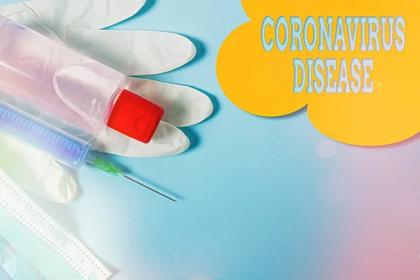 Coronavirus disease 라는 문서 작성. SARSCoV2 는 신종 바이러스 인 SARSCoV2 에 의해 발병하는 질병으로 정의된 개념은 건강 관리를 위한 기초 의료 예방 장비이다.. — 스톡 사진