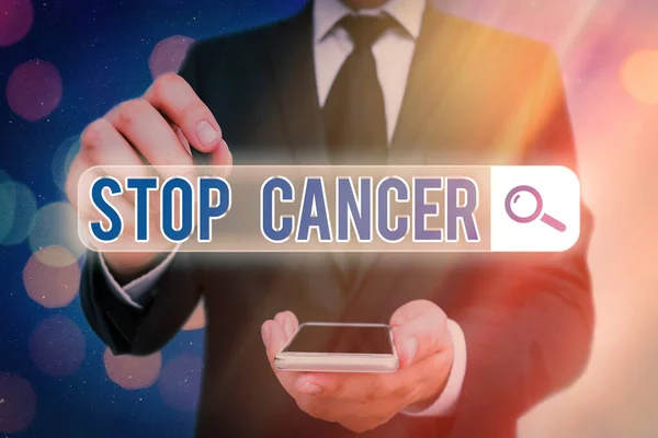 Word writing text Stop Cancer. Business concept for prevent the uncontrolled growth of abnormal cells in the body Web search digital information futuristic technology network connection. — Stock Photo, Image