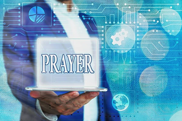 Text sign showing Prayer. Conceptual photo solemn request for help or expression of thanks addressed to God System administrator control, gear configuration settings tools concept. — Stock Photo, Image