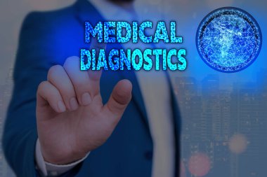 Tıbbi teşhisleri gösteren bir not yazıyorum. İş fotoğraflarında hastalığın belirtilerini ve semptomlarını fütüristik ikonlar güneş sisteminden tespit edebiliyoruz. Bu görüntünün elementleri NASA tarafından desteklenmektedir.