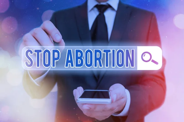 Texto escrito por palavra Stop Abortion. Conceito de negócio para defender contra a prática do aborto Movimento Prolife Pesquisa na web informação digital conexão de rede de tecnologia futurista . — Fotografia de Stock