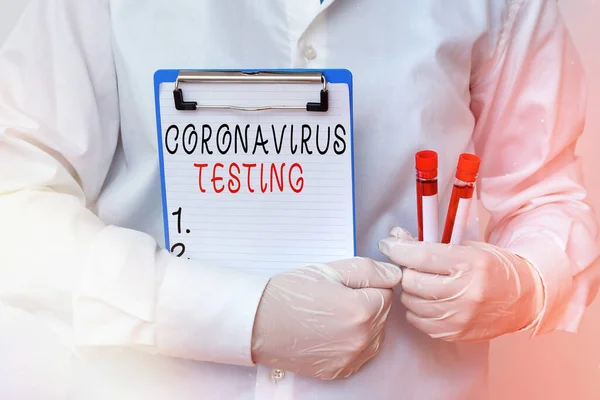 Konceptuell handstil som visar Coronavirus Testing. Företagsfoto visa upp Samling av prover från en livskraftig patient för att identifiera SARSCoV2 Laboratorium blodprov för medicinsk diagnostik — Stockfoto