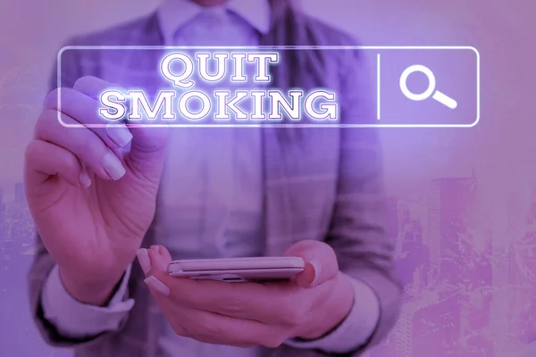 Word writing text Quit Smoking. Business concept for the process of discontinuing or stopping tobacco smoking Web search digital information futuristic technology network connection. — Stock Photo, Image