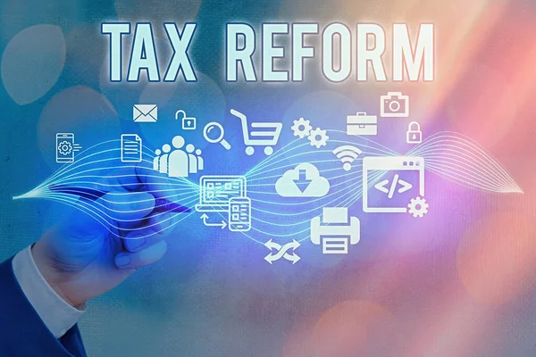 Text sign showing Tax Reform. Conceptual photo government policy about the collection of taxes with business owners Information digital technology network connection infographic elements icon.
