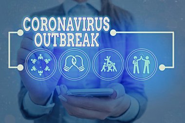 El yazısı Coronavirus Salgını. Yeni keşfedilen COVID19 'un yol açtığı bulaşıcı hastalıklar anlamına gelen kavram Dijital Teknoloji Ağı bağlantıları bilgisel öğeler simgesi.