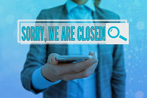 Text sign showing Sorry, We Are Closed. Conceptual photo apologize for shutting off business for specific time Web search digital information futuristic technology network connection. — Stock Photo, Image