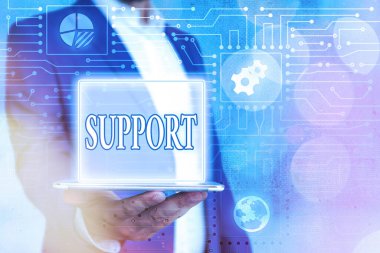 Metin işareti Desteği gösteriyor. Kavramsal fotoğraf tüm ortalama korumak, sürdürmek, sürdürmek ve korumak Sistem Yönetici Kontrolü, Vites Yapılandırma Araçları kavramı.