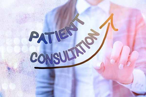 Word writing text Patient Consultation. Business concept for examinings discuss a patient and his or her condition digital arrowhead curve rising upward denoting growth development concept.