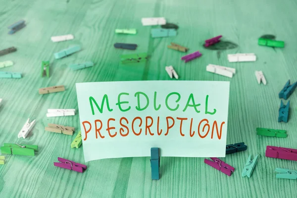 Conceptual hand writing showing Medical Prescription. Business photo showcasing healthcare program implemented by a physician Colored crumpled rectangle shape paper light blue background.
