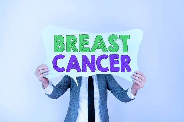 Pismo odręczne z rakiem piersi. Koncepcja oznacza chorobę, w której komórki w piersi rosną poza kontrolą Puste bańki czat notatki makieta podkreślając koncepcję osobistego pomysłu. — Zdjęcie stockowe