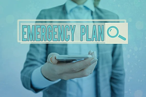 Text sign showing Emergency Plan. Conceptual photo instructions that outlines what workers should do in danger Web search digital information futuristic technology network connection. — Stock Photo, Image