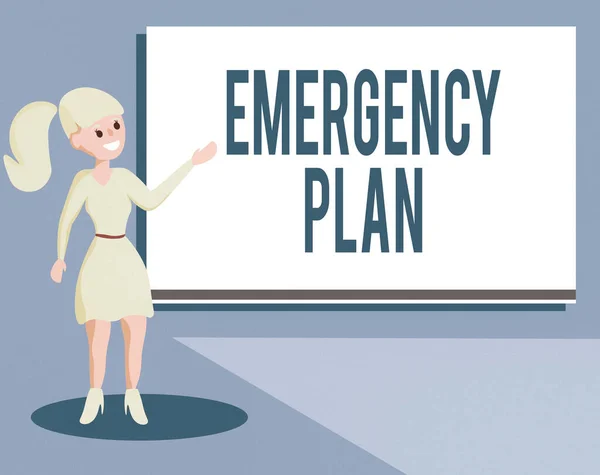 Writing note showing Emergency Plan. Business photo showcasing instructions that outlines what workers should do in danger Wo analysis Presenting Audio Visual Blank Projector Screen.