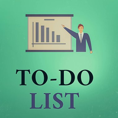 Yapılacaklar Listesini gösteren kavramsal el yazısı. İş fotoğrafı, bir Pano Çubuğu Kopyalama Çizelgesini Gösteren İş Giysisindeki Öncelikli Adam 'a göre tamamlanacak ve düzenlenecek görevlerin bir listesini metne gönder.
