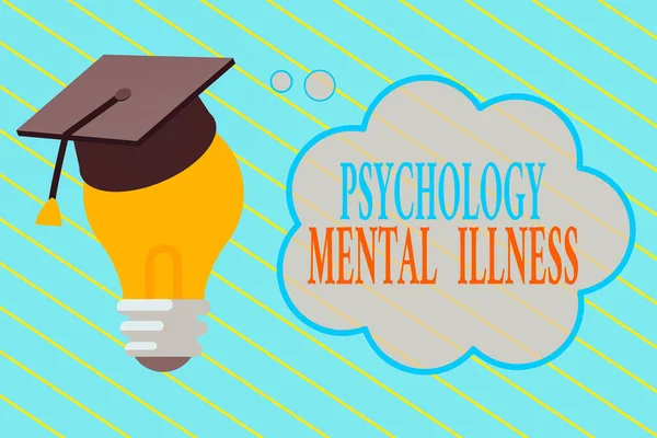 Pisanie tekstu Psychologia Choroba psychiczna. Koncepcja biznesowa dla wzorca behawioralnego, który powoduje znaczny niepokój 3D Graduation Cap Thinking Spoczywanie na żarówce z pustą chmurą Myśl Bańka. — Zdjęcie stockowe