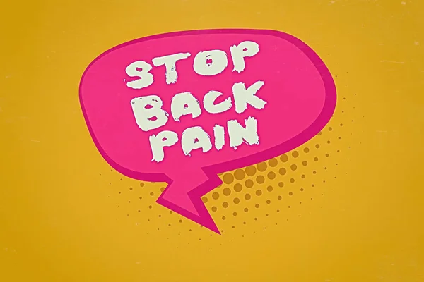Text sign showing Stop Back Pain. Conceptual photo put an end on the pain felt in the low or upper back Blank Oblong Halftone Speech Bubble Text Balloon with Zigzag Tail and Shade.