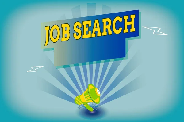Pisanie notatki pokazującej Job Search. Biznesowe zdjęcie przedstawiające akt pozyskiwania ofert pracy i ubiegania się o pozycję Megafon Błyskawica Burst i prostokątny kształt z cieniem. — Zdjęcie stockowe