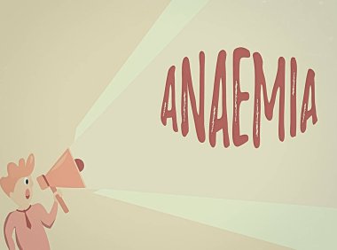 Anemi olduğunu gösteren bir not yazıyorum. İş fotoğraflarında kanda hemoglobin eksikliği görülüyor. Kan Adam Konuşan Megafon Uzatılmış Ses Perdesi Gücü.