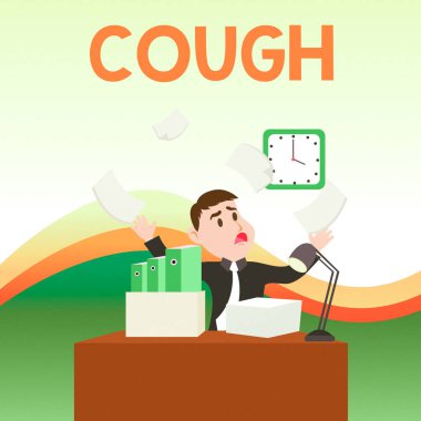 Öksürük belirtileri. Solunum yolları boyunca hava akımının aniden durdurulması kavramsal fotoğraf Karışık Erkek Çalışan Yöneticisi Dağınık Çalışma Alanı Fazla Zaman Eksikliği.