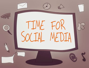 Sosyal medya için metin yazma zamanı. Ağları ve uygulamaları keşfetmek için iş konsepti Paylaşım Fikirlerini Karşıla Web Uygulama Yazılım simgeleri Boş Bağlı Bilgisayar İzleyicisini Çevreleyen.