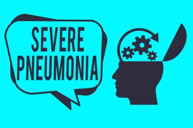 Kelime yazma metni Şiddetli Zatürree. Akciğer dokusunun iltihaplanmasıyla ortaya çıkan akut hastalıklar için iş konsepti Hu Analizi Baş Siluet Üst Açık Dişliler ve Boş YarıTonlama Kabarcıklarıyla.