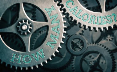 Kelime yazma metni Kaç Kalori Sorusu. İş konsepti, vücudumuzun ondan ne kadar enerji alabileceğini sorar Sistem yöneticisi kontrolü, dişli yapılandırma araçları kavramı.