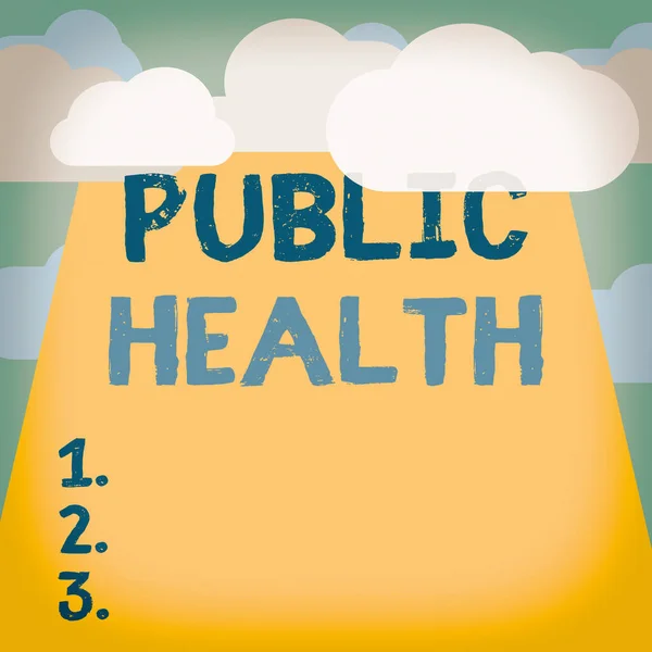 Text sign showing Public Health. Conceptual photo science of protecting and improving the health of a community Blank Clouds Halftone above Empty Vertical Rectangular Board Text space.