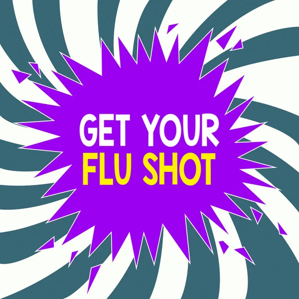 Концептуальный почерк, показывающий прививку от гриппа. Ежегодно проводится иммунизация бизнес-фото для защиты от взрывающегося трещиноватого пузыря речи от гриппа . — стоковое фото