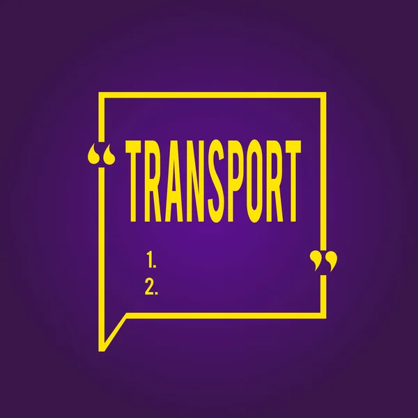 輸送を示すテキスト記号。概念的な写真は、別のブランクスクエア境界線の概要引用符でバブルを引用符にトラックやフェリーで乗客を運ぶ句読点. — ストック写真